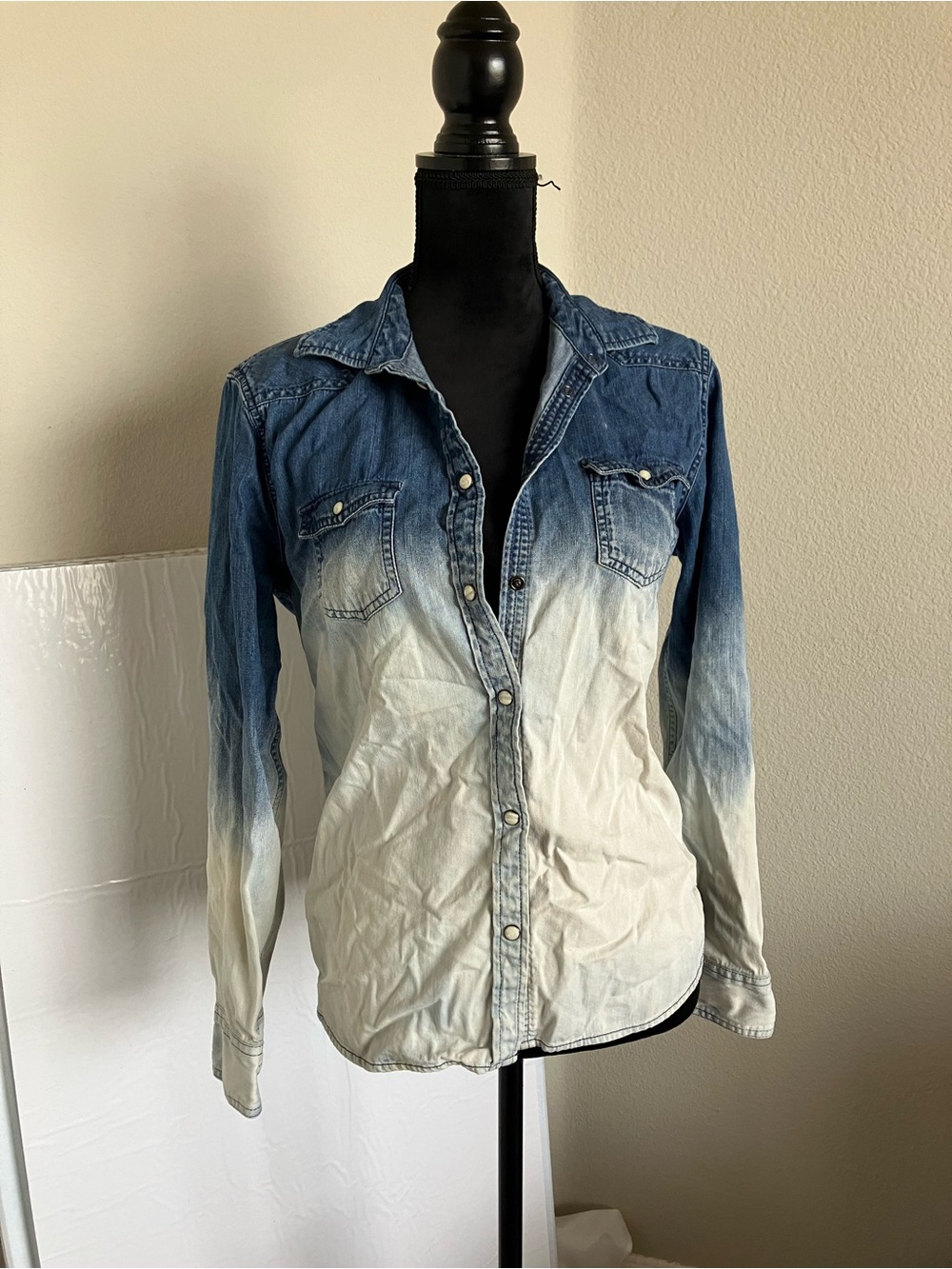 Ombre Denim Button-Up Shirt in Blue and White